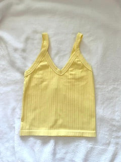 banana yellow V Neck Ribbed tank Top