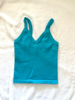 Teal V Neck Ribbed Top