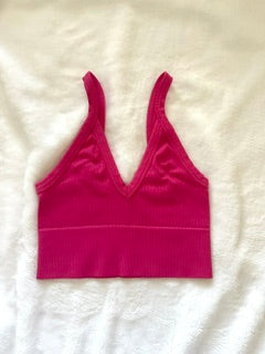 Fuscia Ribbed V Neck tank