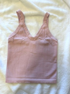 Baby Pink V Neck Ribbed Top