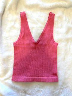 Pretty in Pink V-neck ribbed crop top