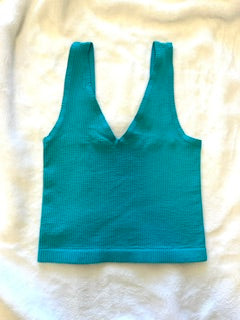 Deep Teal V-neck ribbed crop top